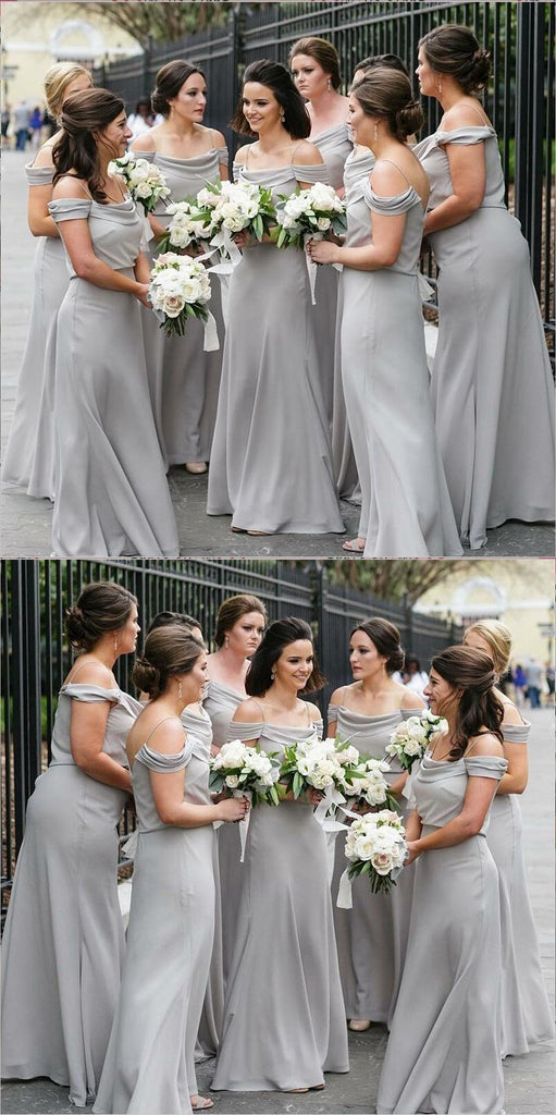 Off Shoulder Spaghetti Straps Light Grey Elegant Custom Cheap Modest Sexy Affordable Bridesmaid Dresses, WG292