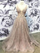 Spaghetti Straps Lace A line V Neck Long Elegant Formal Pretty Prom Dresses, PD1317