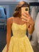 A-line Spaghetti Straps Yellow Lace Formal Long Modest New Prom Dresses, PD1742