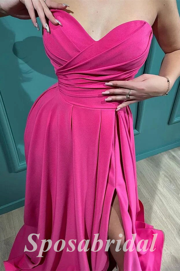 Sexy Satin Sweetheart Sleeveless A-Line Long Prom Dresses, PD3624