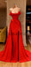 Red Mermaid Tight Side Slit Satin Simple Modest Prom Dresses PD2084