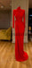 Red Mermaid Tight Slit Long Sleeves Simple Modest Prom Dresses PD2085