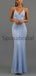 Spaghetti Straps Blue Lace Mermaid Elegant Formal Prom Dresses PD2239