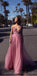 Spaghetti Straps V-Neck A -line Tulle Modest Fashion Prom Dresses, Long prom dress, PD1374