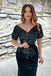 Blue, Burgundy and Emerald Sexy Sparkly Top Sequin Velvet V-neck Mermaid Short Sleeves Long Prom Dress, PD3522