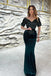 Blue, Burgundy and Emerald Sexy Sparkly Top Sequin Velvet V-neck Mermaid Short Sleeves Long Prom Dress, PD3522