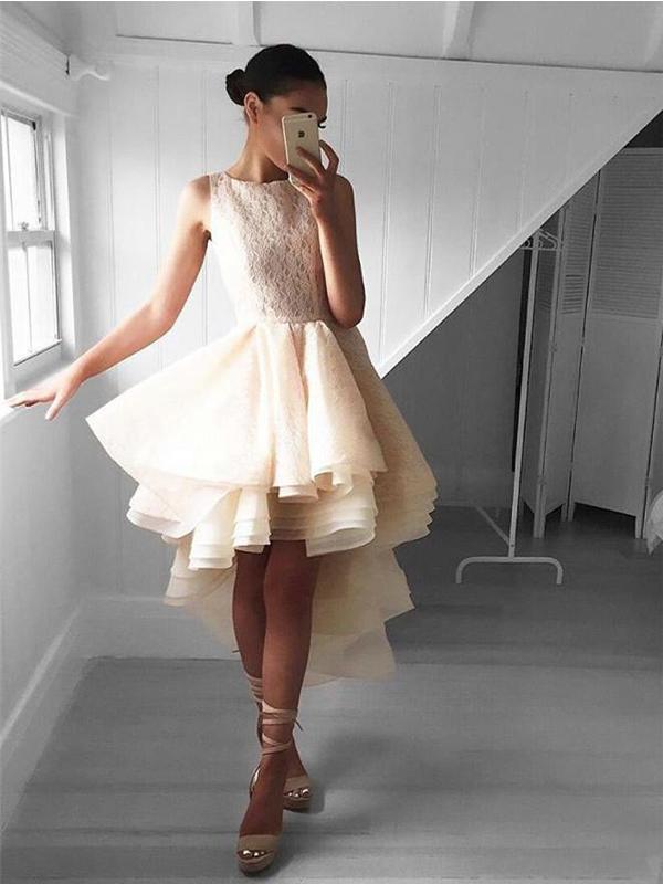 Charming Lace High Low Lace Cheap Short Homecoming Dresses Online, CM590 - SposaBridal