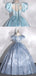 Crystal Satin Sparkly Blue Soft V-neck Princess A-line Long Prom Dress, PD3533