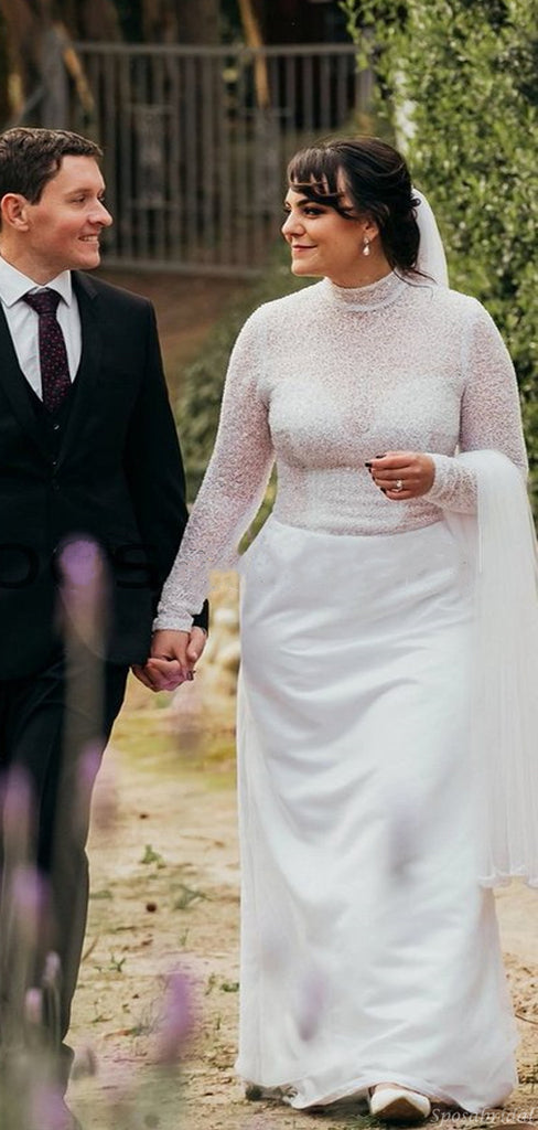 Mermaid Unique Full-neck Lace Long Sleeves Country Wedding Dresses, WD0553