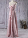 Dusty Pink Spaghetti Straps V-neck Rose Chiffon Pleats A-line Long Bridesmaid Dress, BD3226