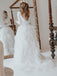 Elegant Full Neck Long Sleeves Open Back Ruffle Long Train Wedding Dress, WD3049