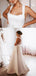 Elegant Open Back Simple Square Neck A-line Satin Wedding Dress, WD3083