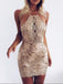 Halter Backless Gold Applique Sparkly Tight Homecoming Dresses 2021, CM436