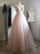 Strapless Lace Top Elegant Formal Blush Pink A-line Tulle Long Prom Dress, PD3399