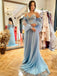 Sexy Floral Blue Strapless Sweetheart A-line Long Prom Dress, PD3495