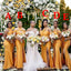 Sexy Mismatched Yellow Side-slit Mermaid Long Bridesmaid Dress, BD3154