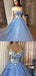 Sparkly Blue Spaghetti Straps Floral Top A-line Long Prom Dress, PD3242