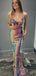 Sparkly Laser Sequin V-neck Spaghetti Straps Mermiad Long Prom Dress, PD3505