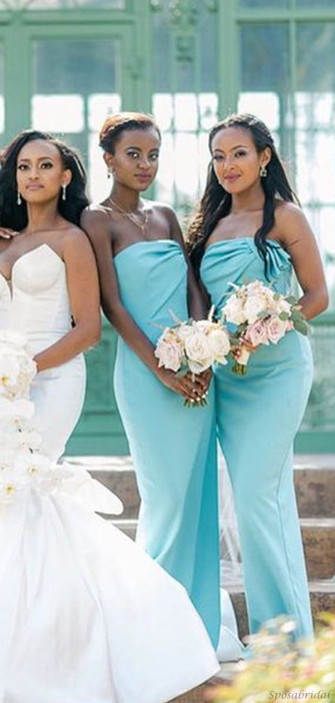 Tiffany Blue Straight-across Mermaid Long Bridesmaid Dress, BD3201