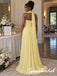 Elegant Strapless Chiffon Ruched Yellow Evening Gown With Neck Sash,BD3489