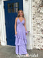 Sexy Lilac Special Fabric Spaghetti Straps V-Neck Sleeveless A-Line Long Prom Dresses, PD3866