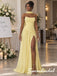 Elegant Strapless Chiffon Ruched Yellow Evening Gown With Neck Sash,BD3489