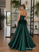Emerald Green Satin Strapless Feather Trim Ball Gown Floor Length Evening Dress,PD4340