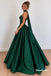 Emerald Green Satin Ball Gown Evening Dress, Spaghetti Strap Formal Gown, PD4385