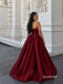 Strapless Corset Burgundy Taffeta Ball Gown, Simple Formal Prom Evening Dress, PD4375
