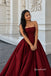 Strapless Corset Burgundy Taffeta Ball Gown, Simple Formal Prom Evening Dress, PD4375