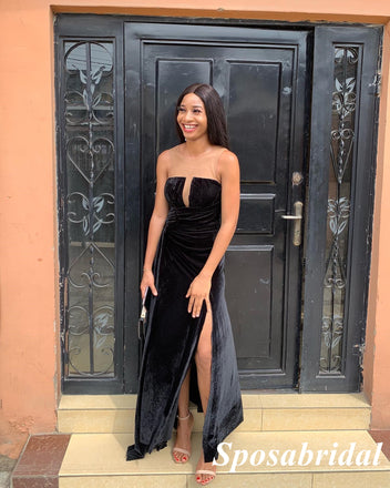 Sexy Velvet Sweetheart Sleeveless Side Slit Mermaid Long Prom Dresses, PD3923