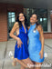 Mismatched Blue Soft Satin Sleeveless Mini Dresses/ Homecoming Dresses, PD3623