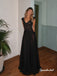 Black Lace Sheer Chiffon Evening Dress, V Neck Cap Sleeve Formal Gown, PD4386
