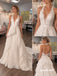 Halter Deep V Lace A Line Wedding Dress, Open Back Bridal Gown, WD3157