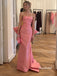Strapless Ruched Satin Mermaid Evening Dress, Big Back Bow Pink Formal Gown, PD4378