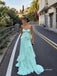 Strapless Mint Green Chiffon Prom Dress, Twist Bust Ruffled High Low Formal Evening Gown,PD4364