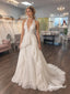 Halter Deep V Lace A Line Wedding Dress, Open Back Bridal Gown, WD3157