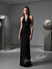 Sexy Black Jersey Halter Sleeveless Open Back Mermaid Prom Dress, PD4064