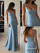 Square Neck Wide Strap Light Blue Mermaid Evening Dress, Open Back Simple Formal Gown, PD4376