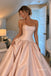 Strapless Blush Satin Ball Gown, Open Back Voluminous A-Line Formal Prom Evening Dress,PD4364