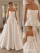 Strapless Draped Satin Wedding Dress, Corset Button Back A-Line Bridal Gown, WD3143