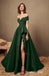 Sexy Satin Off Shoulder V-Neck Sleeveless Side Slit A-Line Long Prom Dresses,PD3708