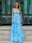 Sexy Chiffon Spaghetti Straps Sleeveless Lace Up Back Ruffled A-Line Floor Length Prom Dress, PD4103
