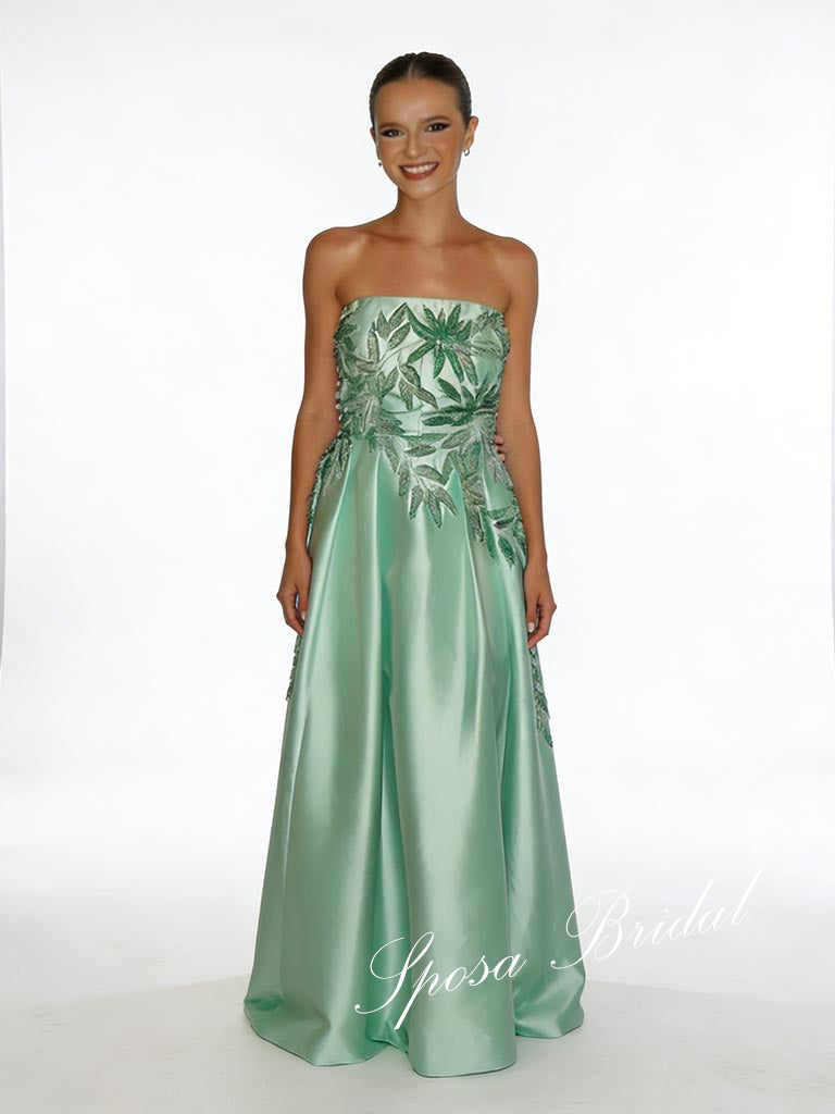 Elegant Satin Sweetheart Sleeveless Appliques A-Line Prom Dress, PD4062