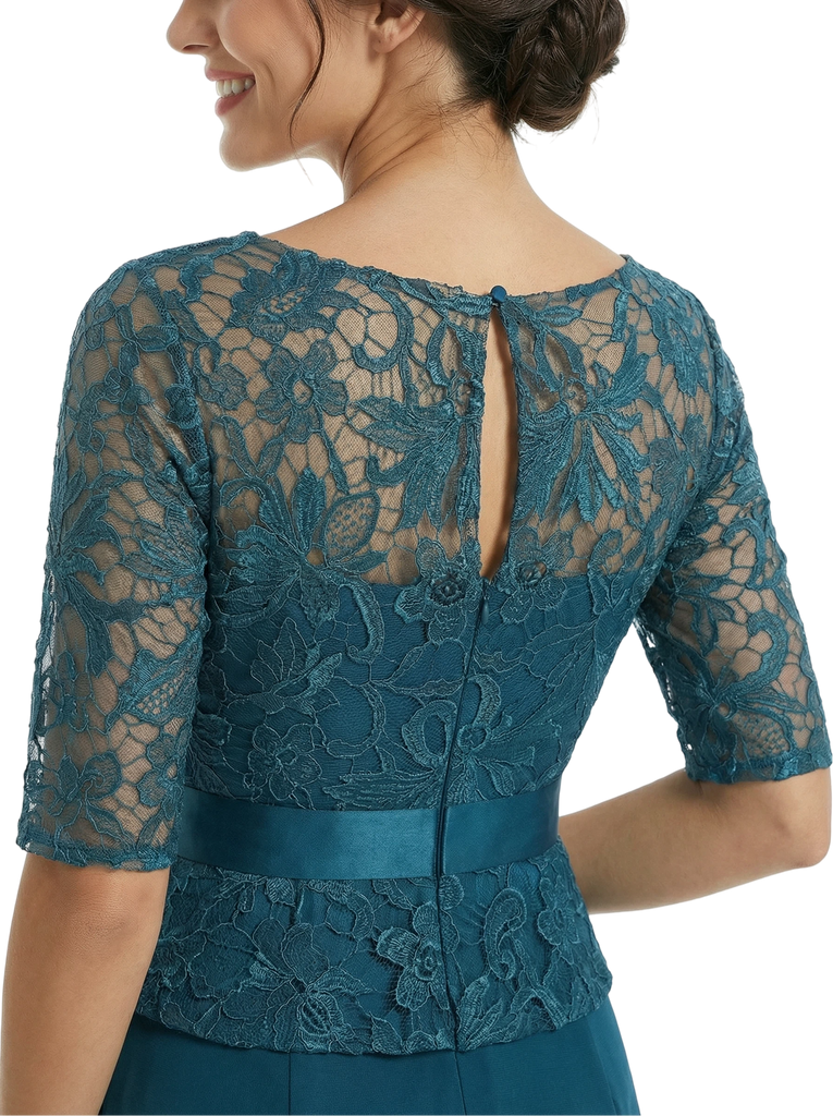 Elegant Chiffon Half Sleeves Floor-Length Sheath Maxi Mother Of The Bride Dresses, SFM004