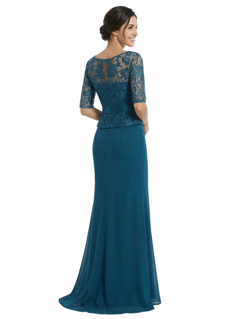 Elegant Chiffon Half Sleeves Floor-Length Sheath Maxi Mother Of The Bride Dresses, SFM004