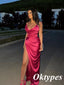 Sexy Soft  Satin Spaghetti Straps Side Slit Mermaid Long Prom Dresses, PD3769