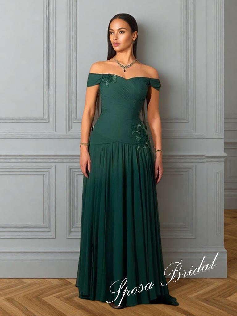 Elegant Chiffon Off Shoulder A-Line Mother Of The Bride Dresses with Appliques, SFM012