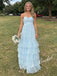 Elegant Chiffon Spaghetti Straps Ruffled Criss Cross A-Line Floor Length Prom Dress, PD4089