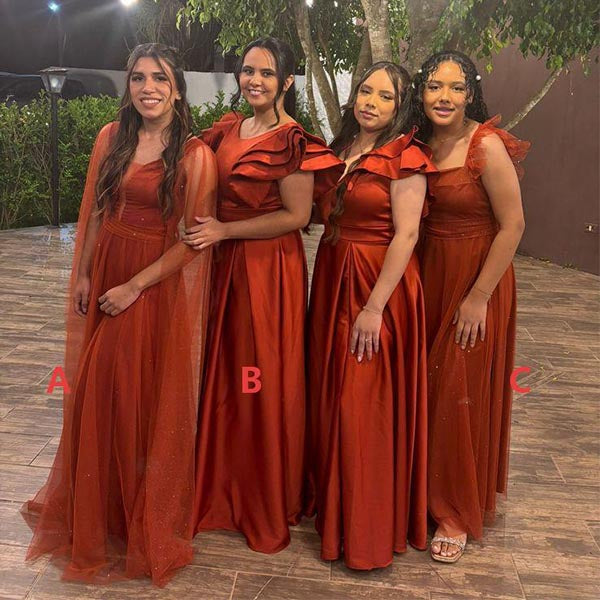 Mismatched Tulle Satin A-Line Bridesmaid Dresses, BD3462